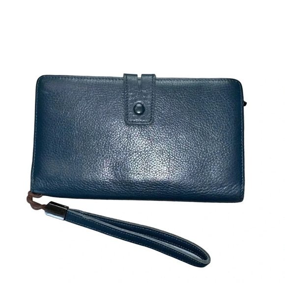 RFID blocking blue‎ leather wristlet with multi cards slots - Picture 3 of 7
